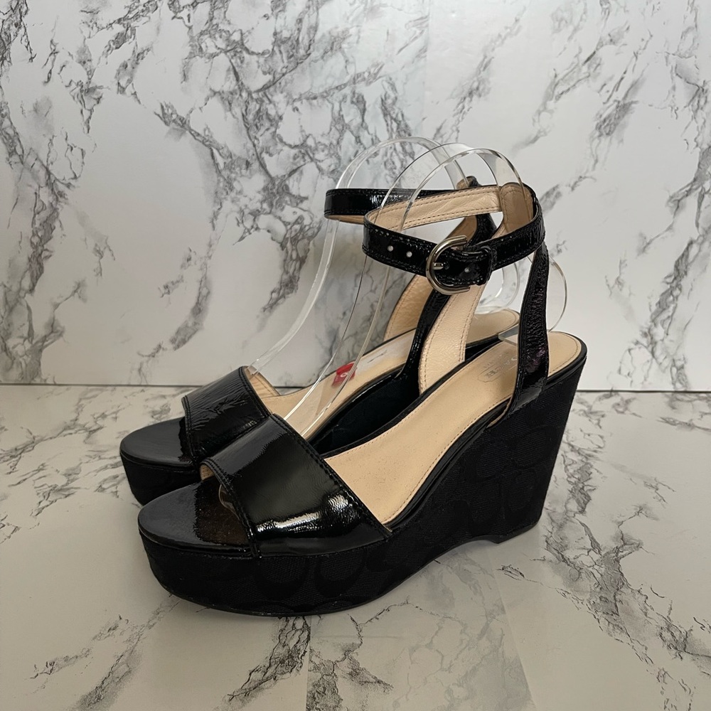 Coach Signature Platform Patent Leather Wedge